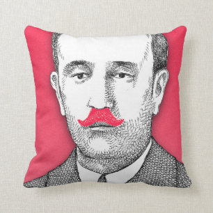 Vintage  Gentleman With Funny Pink Moustache Cushion