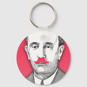 Vintage  Gentleman With Funny Pink Moustache Key Ring