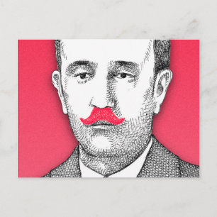 Vintage  Gentleman With Funny Pink Moustache Postcard