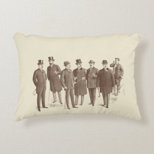Vintage Gentlemen 1800s Men's Fashion Brown Beige Decorative Cushion