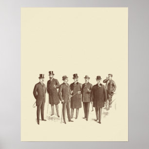 Vintage Gentlemen 1800s Men's Fashion Brown Beige Poster
