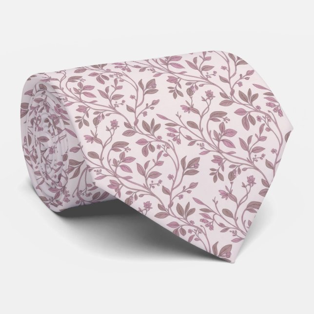 Vintage Gently Pink Botanical Vine Pattern Tie (Rolled)