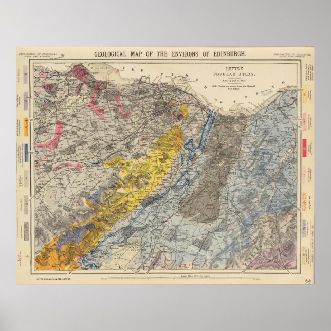 Vintage Geological Map of Edinburgh Scotland Poster (Front)