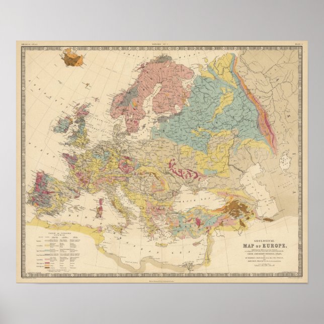 Vintage Geological Map of Europe (1856) Poster (Front)