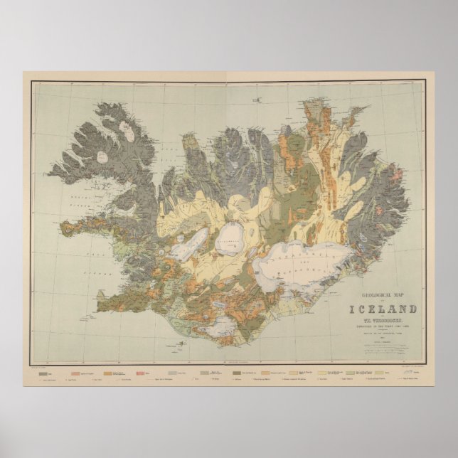 Vintage Geological Map of Iceland (1901) Poster (Front)