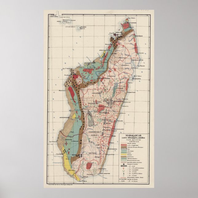 Vintage Geological Map of Madagascar (1922) Poster (Front)