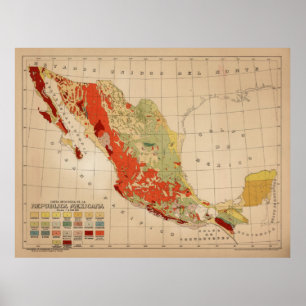 Vintage Geological Map of Mexico (1921) Poster