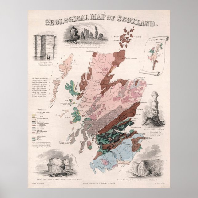 Vintage Geological Map of Scotland (1850) Poster (Front)