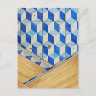 Vintage geometric 3d pattern with wood postcard