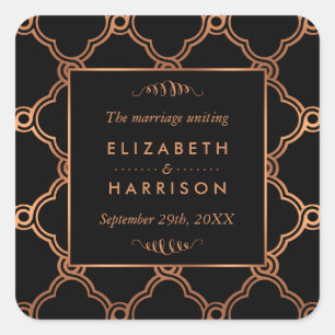 Vintage Geometric Art Deco Gatsby Wedding Favour Square Sticker