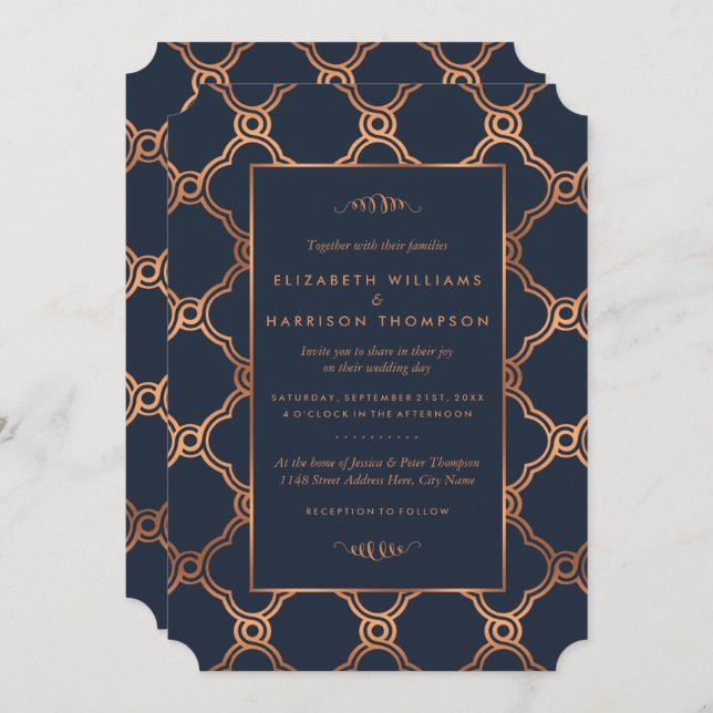 Vintage Geometric Art Deco Gatsby Wedding Invitation (Front/Back)