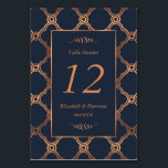 Vintage Geometric Art Deco Gatsby Wedding Number Table Number<br><div class="desc">These table number cards are perfect for any couple planning a romantic vintage wedding celebration. The design features a stylish geometric design background in navy and gold with a decorative border frame and is finished with elegant editable wording. The simple design can be personalised to suit your special event and...</div>