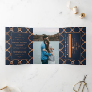 Vintage Geometric Art Deco Gatsby Wedding Suite Tri-Fold Invitation