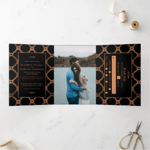 Vintage Geometric Art Deco Gatsby Wedding Suite Tri-Fold Invitation
