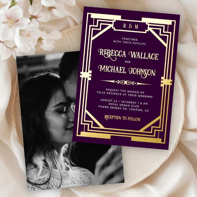 Vintage Geometric Art Deco Wedding Purple Gold (Creator Uploaded)