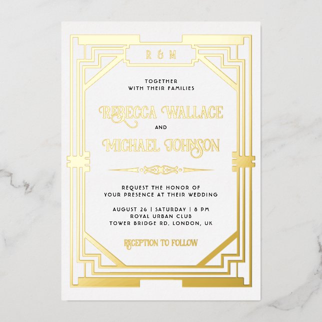 Vintage Geometric Art Deco Wedding White Gold (Front)