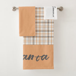 Vintage geometric beige orange white name bath towel set