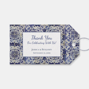 Vintage Geometric Blue White Tile Pattern  Gift Tags