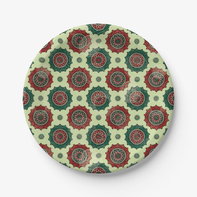 Vintage Geometric Circle Dots Boho Mandala  Paper Plate (Front)