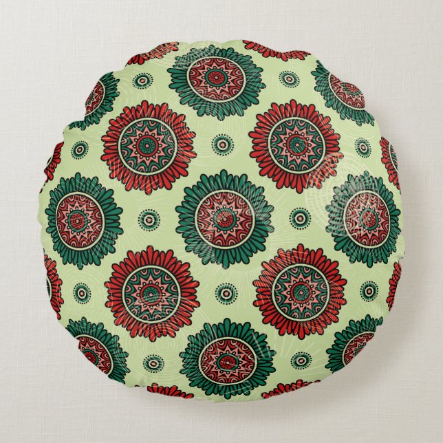Vintage Geometric Circle Dots Boho Mandala  Round Cushion (Front)
