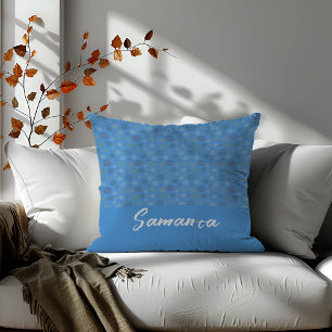 Vintage geometric circle line blue name cushion