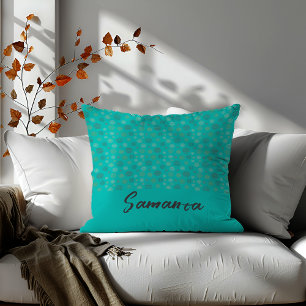 Vintage geometric circle line turquoise name cushion