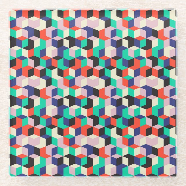 Vintage geometric, diamond shape pattern. glass coaster (Front)