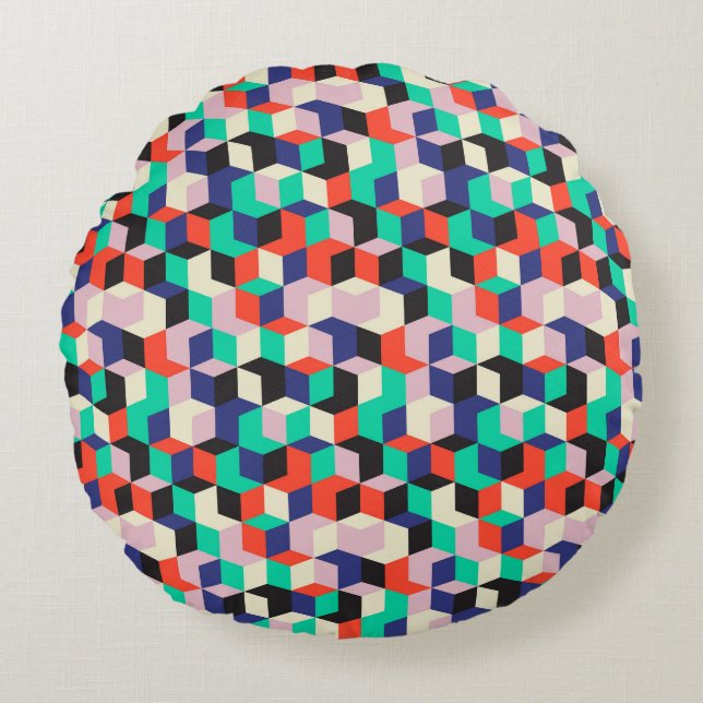 Vintage geometric, diamond shape pattern. round cushion (Front)