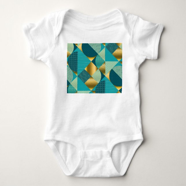 Vintage geometric fabric, seamless patchwork. baby bodysuit (Front)
