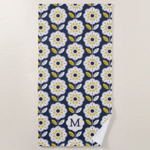 Vintage Geometric Flower Pattern Beach Towel