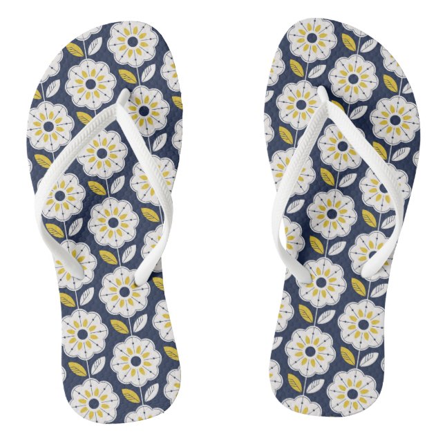 Vintage Geometric Flower Pattern Flip Flops (Footbed)