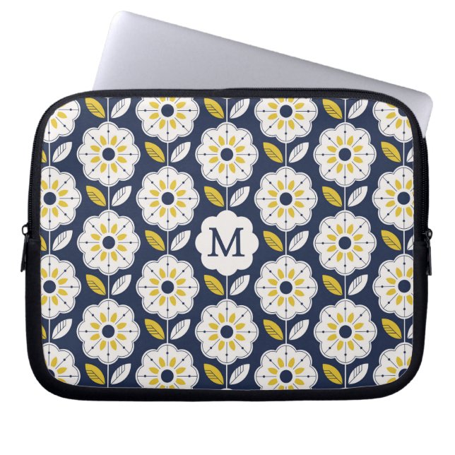 Vintage Geometric Flower Pattern Laptop Sleeve (Front)