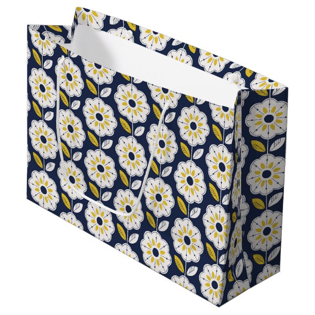 Vintage Geometric Flower Pattern Large Gift Bag (Front Angled)