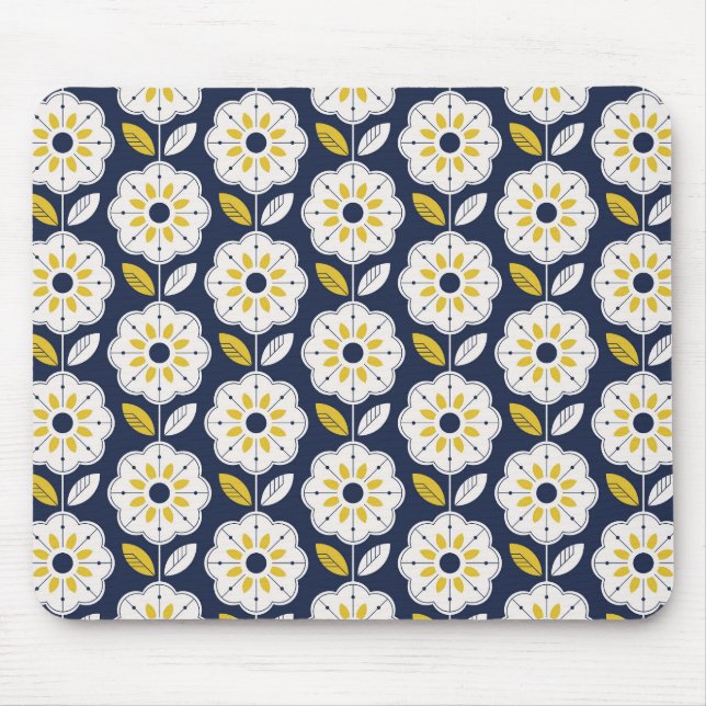 Vintage Geometric Flower Pattern Mouse Mat (Front)