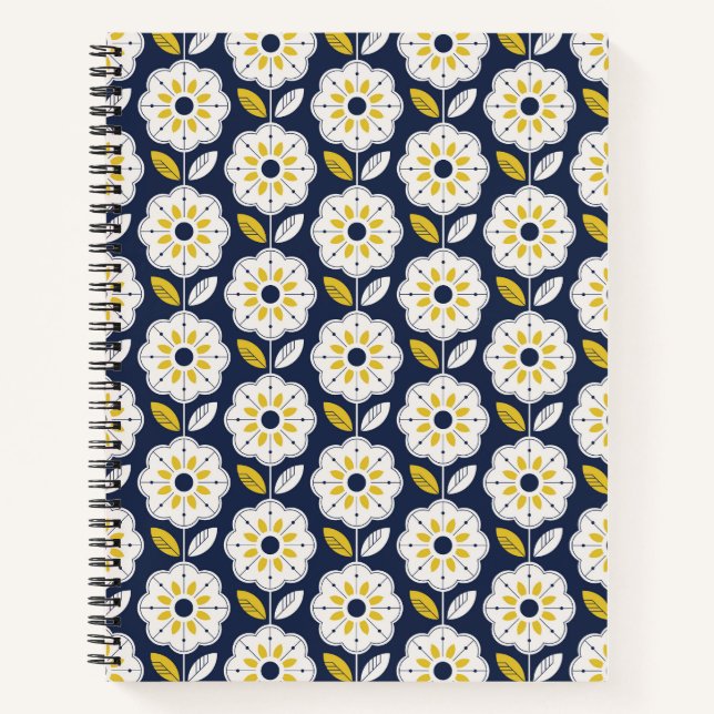 Vintage Geometric Flower Pattern Notebook (Front)