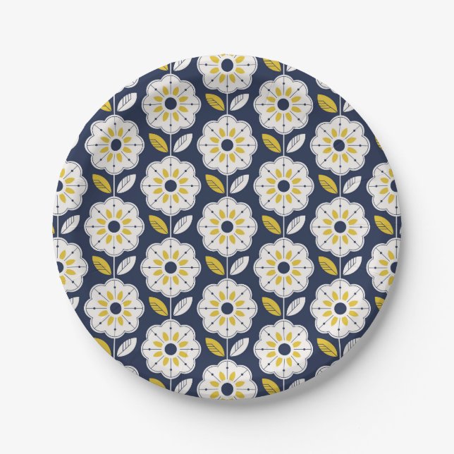Vintage Geometric Flower Pattern Paper Plate (Front)
