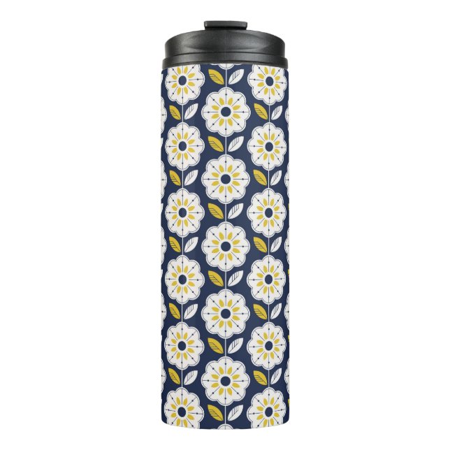 Vintage Geometric Flower Pattern Thermal Tumbler (Front)