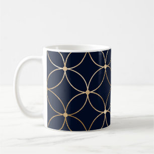Vintage Geometric: Gold Blue Abstract Coffee Mug