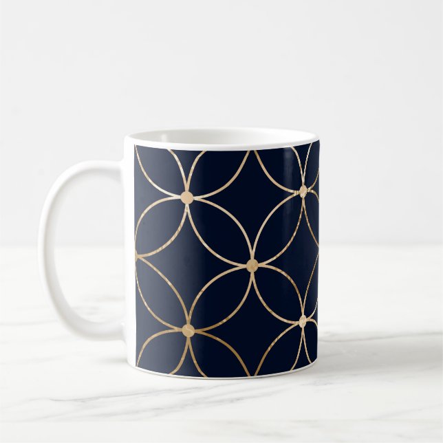 Vintage Geometric: Gold Blue Abstract Coffee Mug (Left)