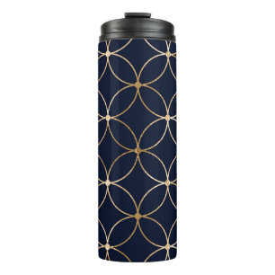 Vintage Geometric: Gold Blue Abstract Thermal Tumbler