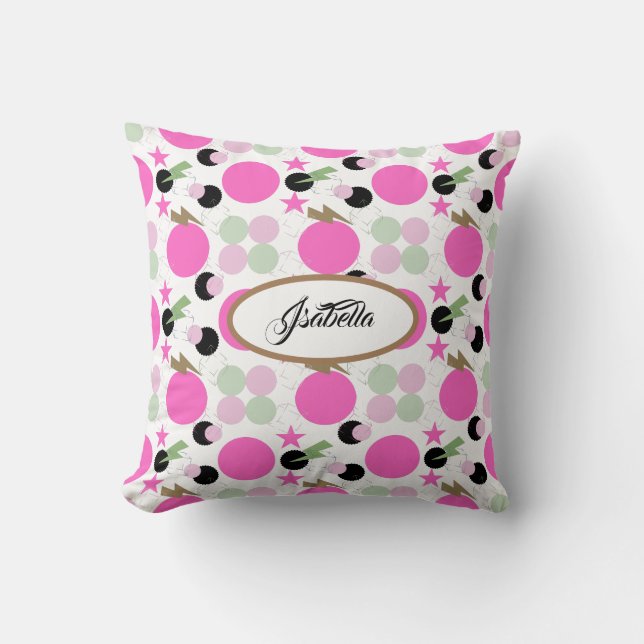 Vintage Geometric Light Pink and Olive Green Cushion (Front)