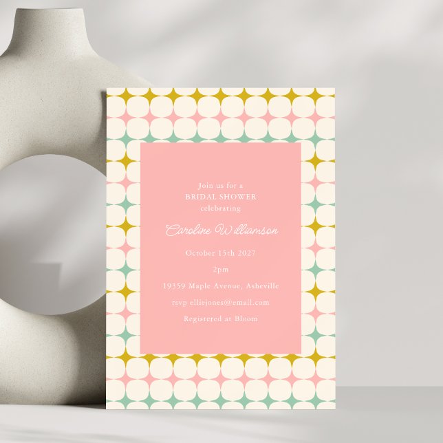 Vintage Geometric Pastel MCM Pink Bridal Shower Invitation (Creator Uploaded)