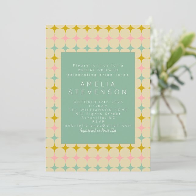 Vintage Geometric Pastel Stars Mod Bridal Shower Invitation (Standing Front)