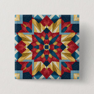 vintage Geometric Quilt Block Art Pattern 15 Cm Square Badge