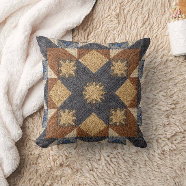 vintage Geometric Quilt Block Art Pattern  Cushion (Blanket)