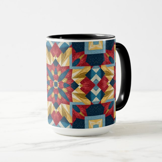 vintage Geometric Quilt Block Art Pattern  Mug (Front Right)