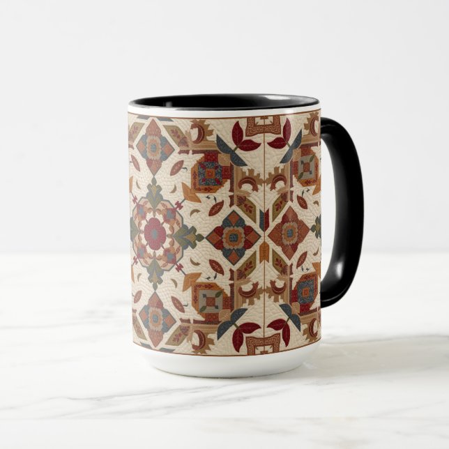vintage Geometric Quilt Block Art Pattern  Mug (Front Right)
