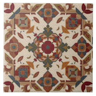 vintage Geometric Quilt Block Art Pattern Tile