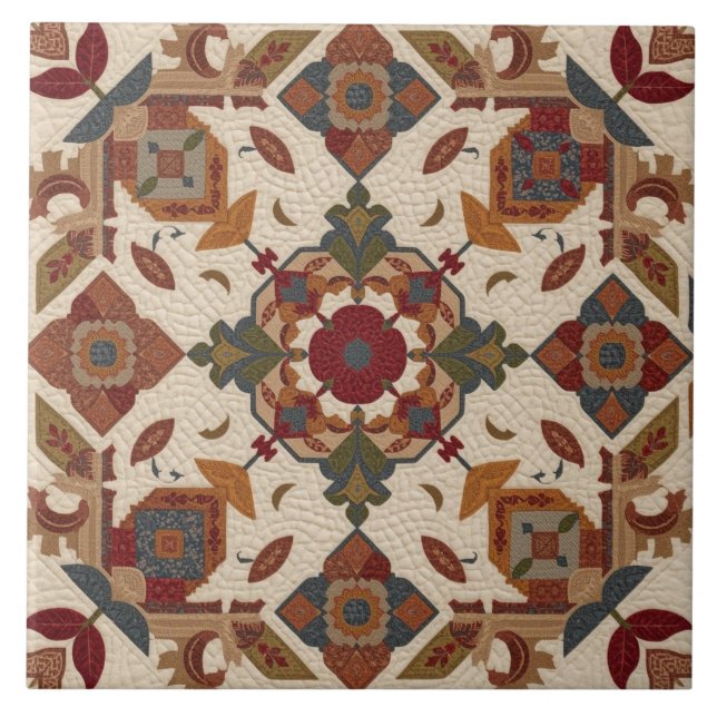 vintage Geometric Quilt Block Art Pattern  Tile (Front)
