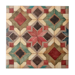 vintage Geometric Quilt Block Art Pattern Tile